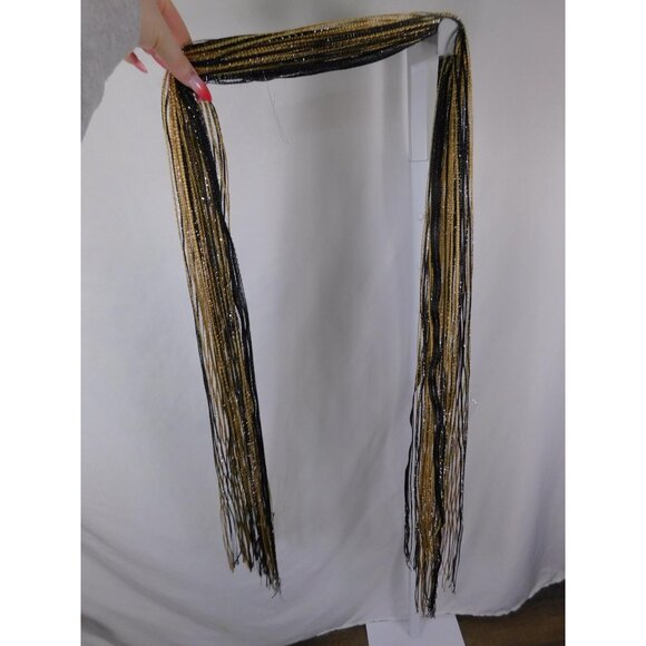 Beaded Fringe Scarf Womens One Size Black Gold Multi Strand Seed Bead Lariat - Picture 7 of 10